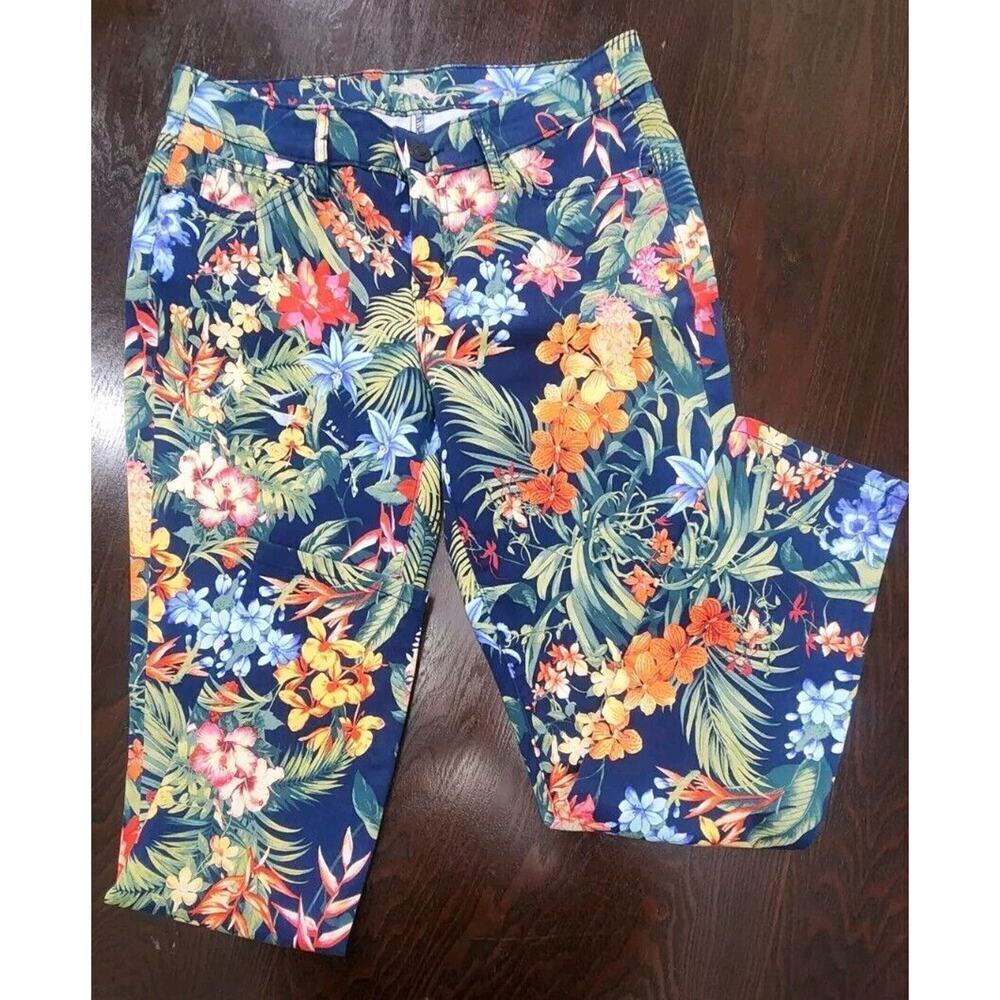 Tommy Bahama Denim Skinny Ankle Pant 29x28 Tropical Floral‎ Print Blue TW117907